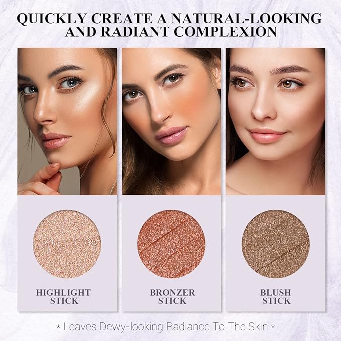 4Pcs Cream Blush Contour Highlighter Bronzer Moisturizer Stick Makeup Set #T Blush Glow2