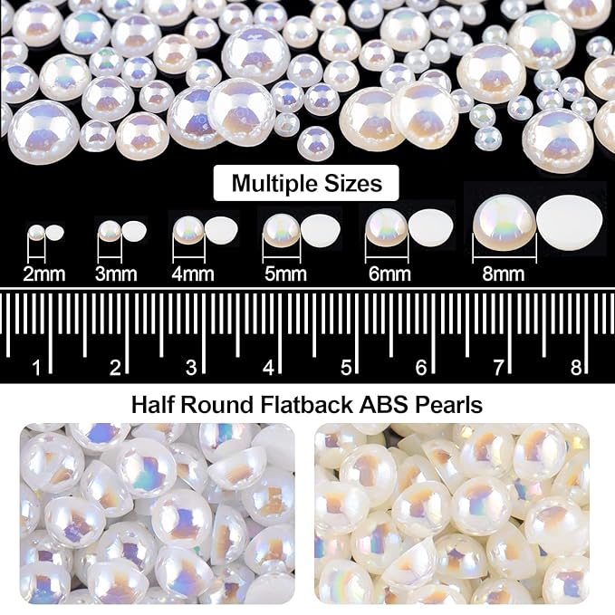 Flat Back Rhinestone+Half Round Pearl Kits Colorful Rhinestones+White AB+Beige AB Pearls With Picker Pencil And Tweezer For Home DIY And Professional Use