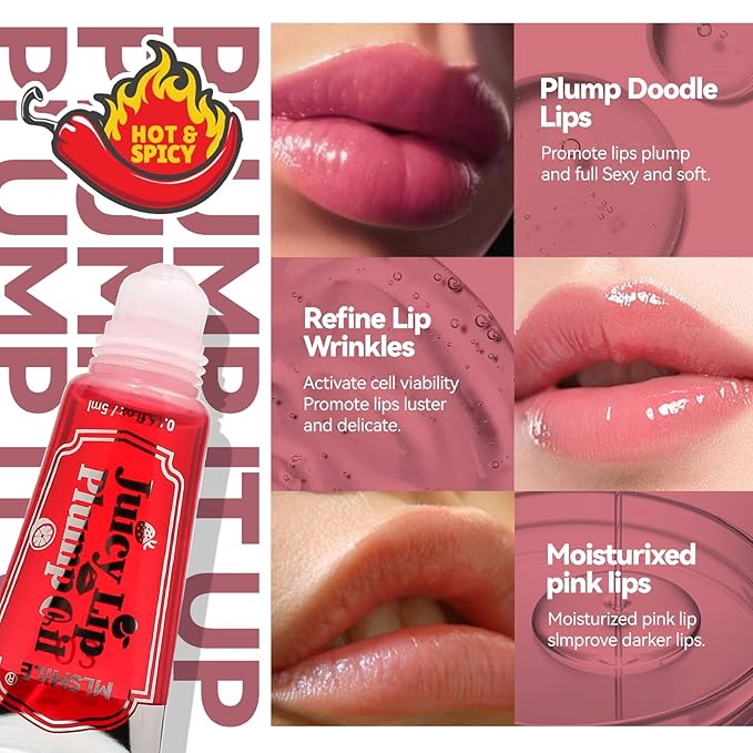 Lip Plumper Lip Gloss, Instant & Long-Term Lip Plumper, Roll On Lip Plumping Lip Gloss, Extreme Lip Plumper, Maximum Plump Extra Strength Lip Plumper for Women (#05)