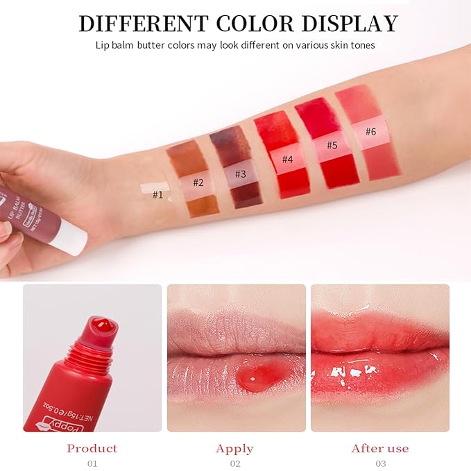 Lip Balm Plumps Hydrating Moisturizing Lip Mask Butter Repair Treatment, #4 Poppy, Glossy Finish, Vegan, Natural Ingredients, 0.5 Fl Oz