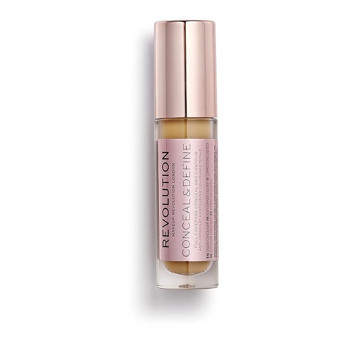 Makeup Revolution Conceal and Define Concealer, Full Coverage & Matte Finish, C12.2 for Medium/Tan Skin Tones, Vegan & Cruelty-Free, 0.7 Fl Oz