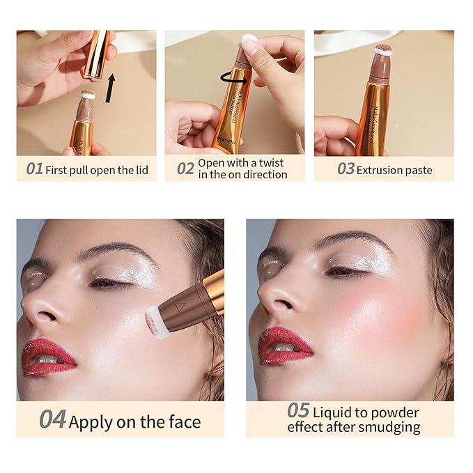 Contour Beauty Wand, Multi-Use Liquid Contour Wand Makeup for Face Cheeks, Natural Matte Finish Shading Bronzer Stick With Cushion Applicator(#01 Contour Brown)