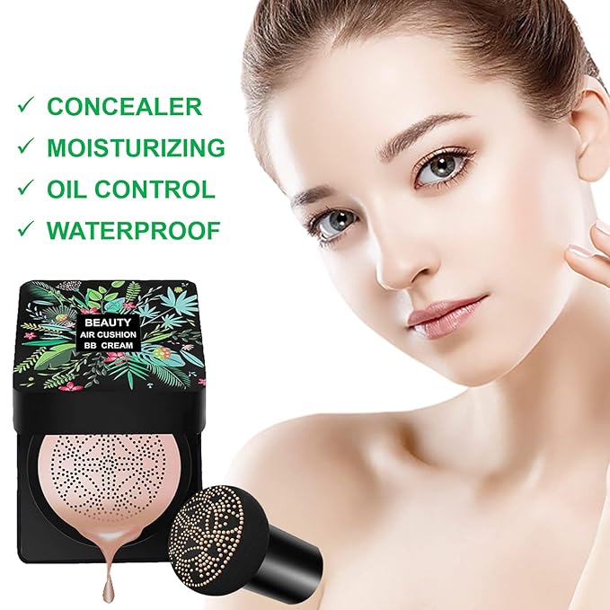 Mushroom Head Air Cushion CC Cream Foundation BB Cream Foundation Makeup Moisturizing CC Cream Liquid Foundation with Makeup Primer Concealer Lasting Even Skin Tone Makeup Base Primer(Natural)