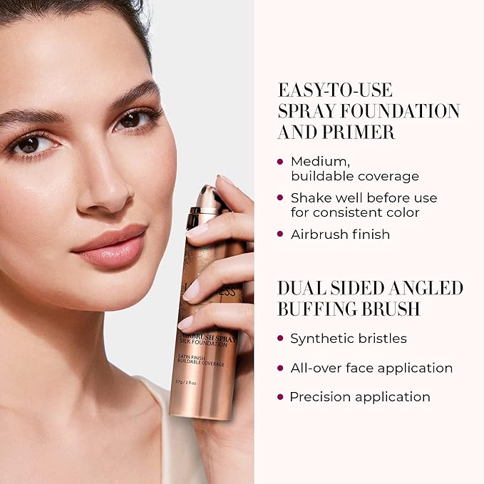 LUMINESS Airbrush Spray Silk Foundation Starter Kit - Fair Light - Foundation, Primer & Dual-Sided Angled Buffing Brush - Medium, Buildable Coverage, Anti-Aging Formula Hydrates & Moisturizes