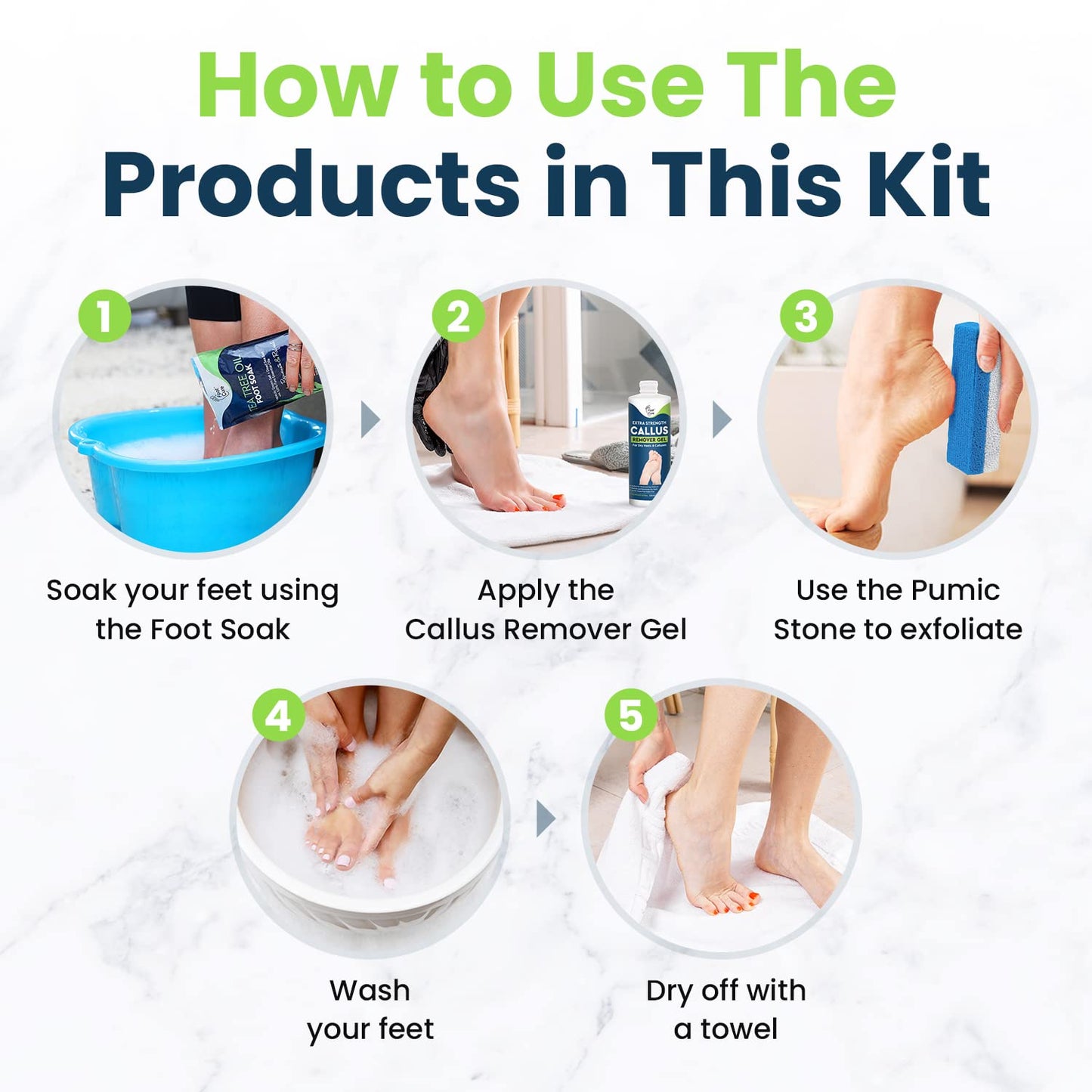 Tea Tree Foot Soak & Callus Remover Gel Kit - Extra Strength Callus Remover Gel & Foot Soak With Epsom Salts For Calluses, Dry Cracked Heels, Toenail - Pedicure for Tired Feet