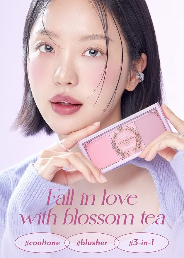I'm Meme Palette - Afternoon Tea Blusher | Blossom Tea Blended, Cool Tone Blush for Cheek, Soft Pink, Peach, Lavender, 3 Shades Palette, Matte Powder Blush for Face&Cheeks, 0.4oz