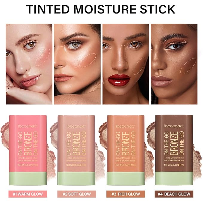 On-The-Go Bronzer Stick,Multi-Use Cream Contour Stick,Natural Long Lasting Face Bronzer,Smooth Highlighter Contour Stick,Bronze Contour Makeup Facial Shaping,04 Beach Glow