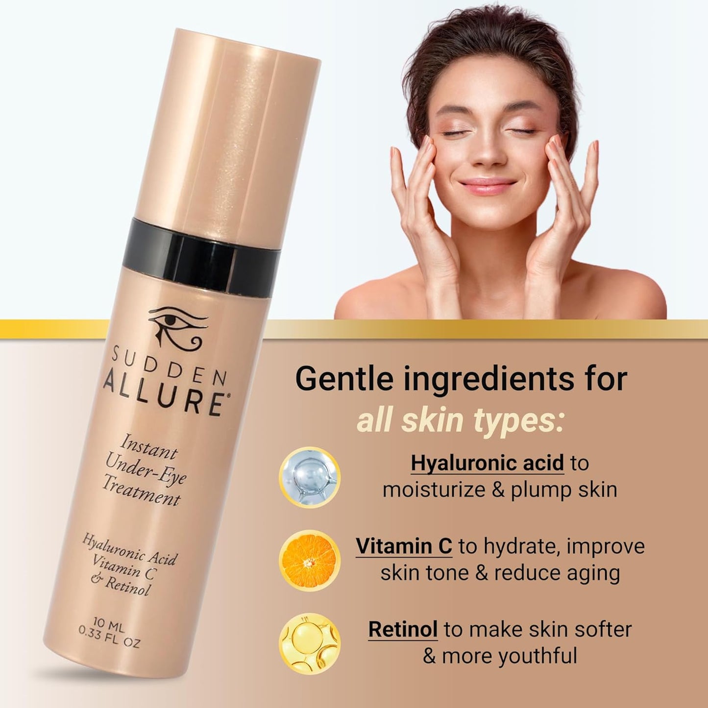 Sudden Allure Instant Under Eye Treatment Serum – Erase Under Eye Bags, Dark Circles, Wrinkles & Lift Sagging Eyes - Instantly Tighten & Firm - Reduce Eye Bags & Crows Feet | Made in USA (10 ml, 2pk)