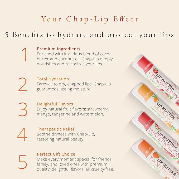 CHAP-LIP Original Lip Balm Hydrating Bulk Chap Stick with Fruit Flavors, Coconut Oil, and Cocoa Butter - Lip Therapy Pack for Men and Women - Gift Set Made in the USA, 48 Pack