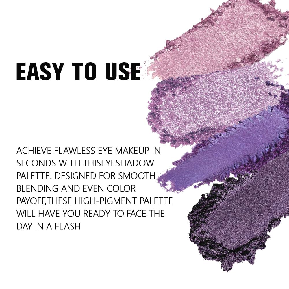 evpct Eyeshadow Quad Palette, Nude Pink Orchid Lavender Dark Purple Glitter Shimmer Metallic Matte High Pigment Eye Shadow Palette Makeup for older Women, Smudge Proof, Vegan Cruelty-free, Seductive