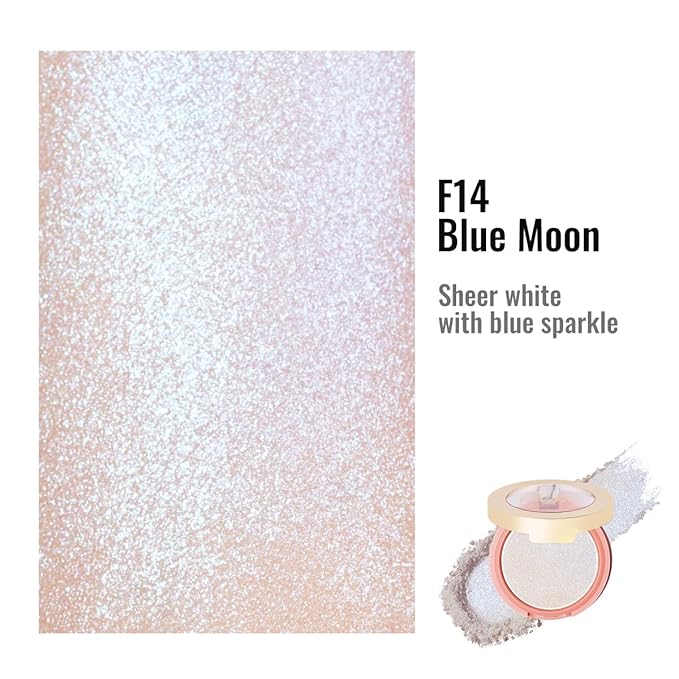 Oulac Luminisers Blush Face & Eyeshadow 2 in 1 Glow,Brighten Skin As Highlighter Makeup, Shimmer Blusher,Buildable and Vegan Cosmetics,4.8g F14 Blue Moon