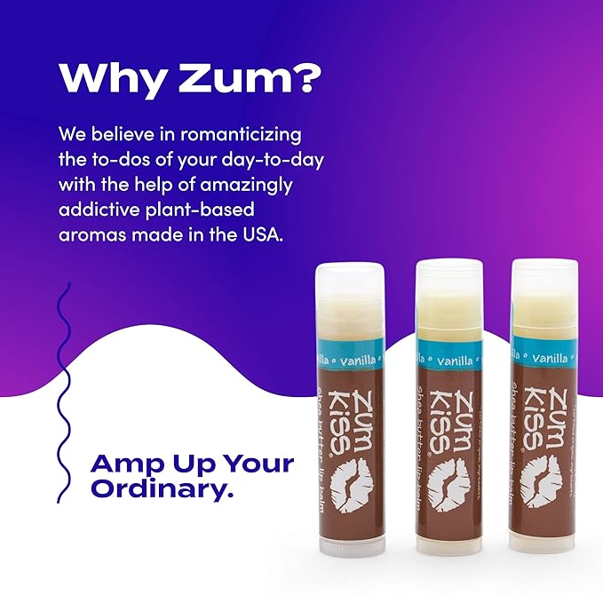 Zum Vanilla Kiss Stick (Pack of 3) with Certified Organic Sunflower Seed Oil, Beeswax, Shea Butter, Pure Essential Oils, Candelila Wax, Vitamin E and Honey, 0.15 oz