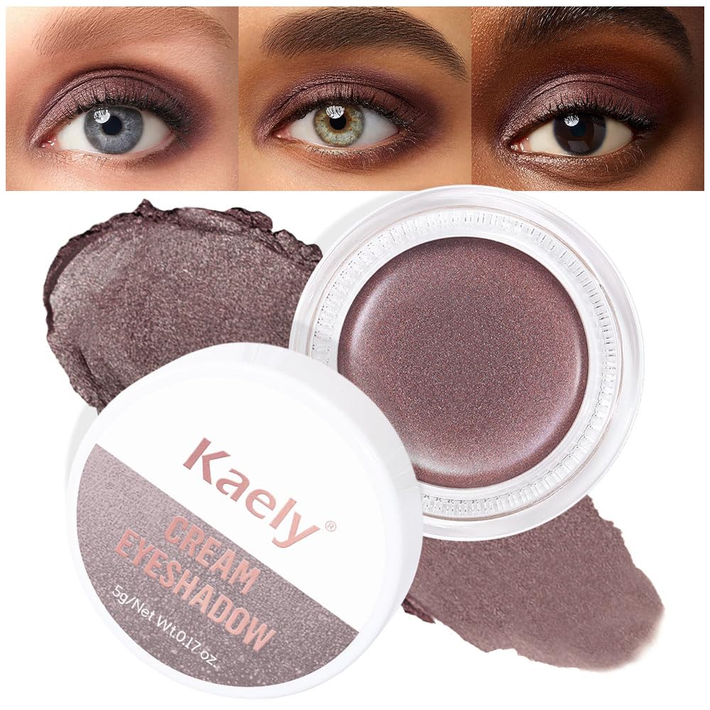 evpct Single Cream Eye Shadow Palette Pot Makeup for Older Women, Taupe Mauve Shimmer Glitter Metallic Monochrome Cream to Powder Eyeshadow Palette Eye Brightener, High Pigment Waterproof Blendable