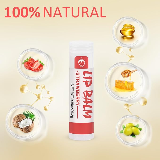 24 Pack Lip Balm, Natural Lip Balm Bulk with Vitamin E and Coconut Oil, Moisturizing Soothing Chapped Lips-8 Flavors