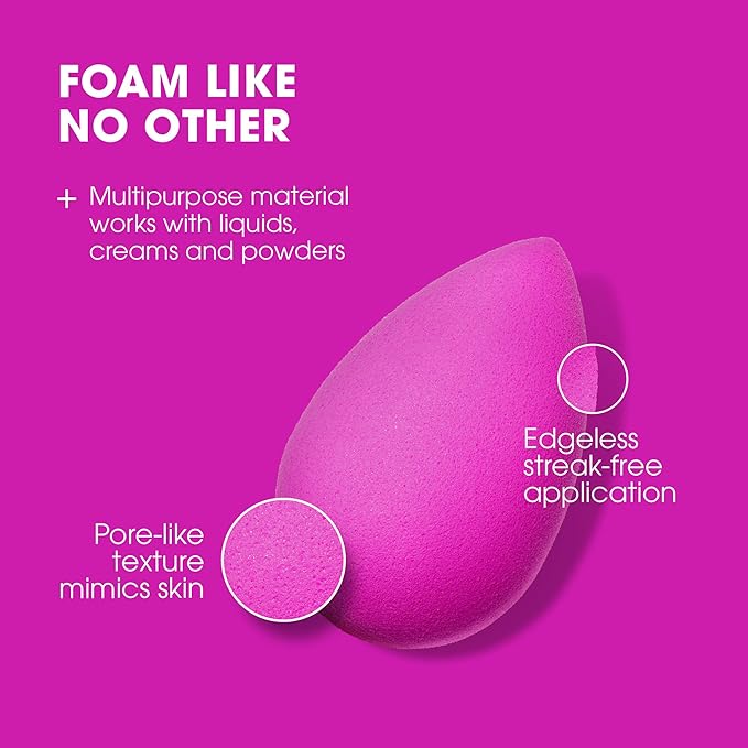 Beautyblender® | Electric Violet Beauty Blender Makeup Sponge, Super-Soft Foam Easily Blends Foundations, Powders & Creams, Made in USA, Reusable, Washable, Streak Free Application, Vegan
