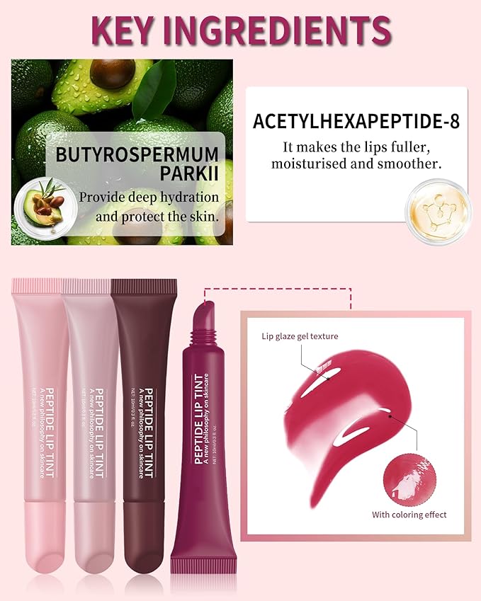 Tinted Lip Balm-1Pcs Raspberry Peptide Hydrating Lip Tint Moisturizer,Jelly Glossier Lip Treatment Balm,Non-Stick Lip Care Glow Reviver Lip Oil,Yummy Glowy Lip Gloss,Thanksgiving Makeup for Women-04