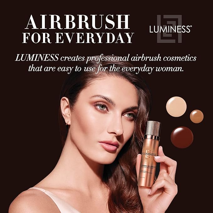 LUMINESS Airbrush Spray Silk Foundation Starter Kit - Deep Dark - Foundation, Primer & Dual-Sided Angled Buffing Brush - Medium, Buildable Coverage, Anti-Aging Formula Hydrates & Moisturizes