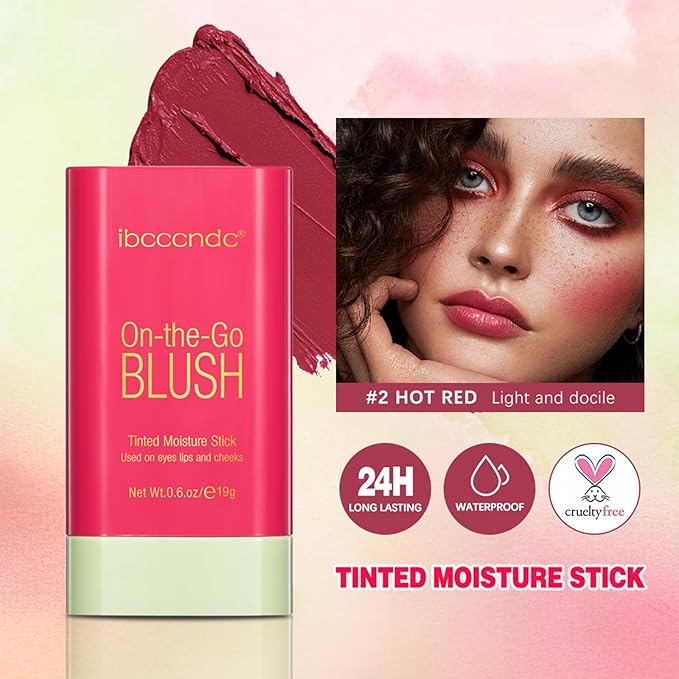 MEICOLY Multi Use Makeup Blush Stick,On-the-Go 2-in-1 Lip Cheek Cream Blush Stick,Waterproof Solid Face Blush Makeup Cheek Tint,Natural Matte Blush Stick for Cheeks,Tinted Moisture Stick,03 Orange