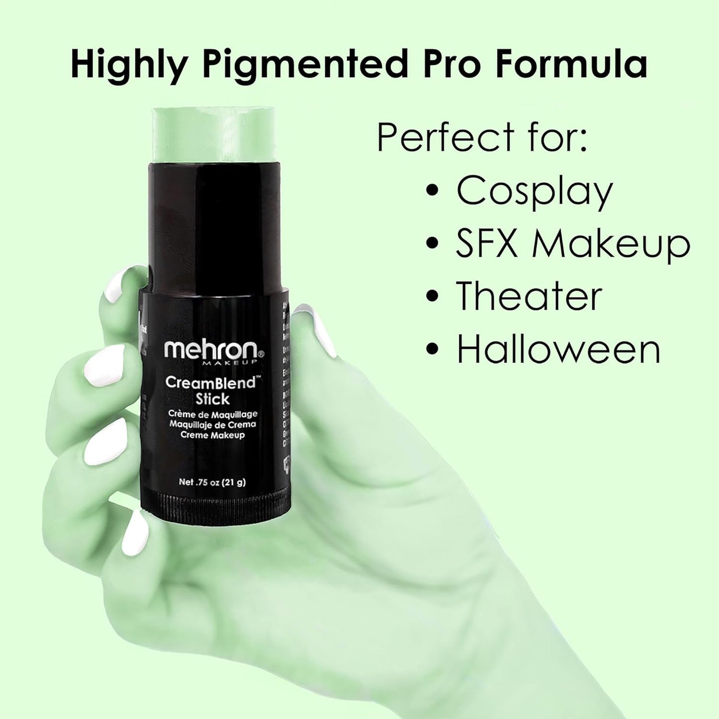 Mehron Makeup CreamBlend Stick | Face Paint, Body Paint, & Foundation Cream Makeup | Body Paint Stick .75 oz (21 g) (Pastel Green)