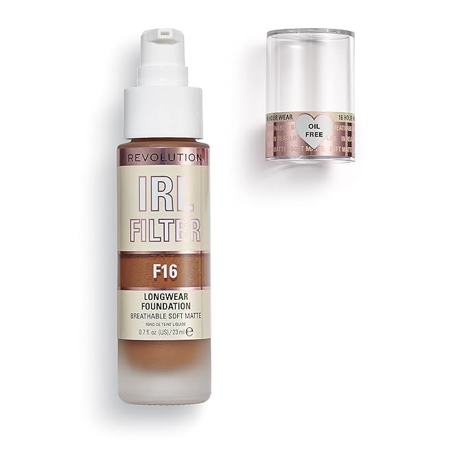 Revolution Beauty, IRL Filter Longwear Foundation, Soft & Breathable Formula, Medium to Full Coverage, Matte Finish, F16, 0.7 Fl. Oz