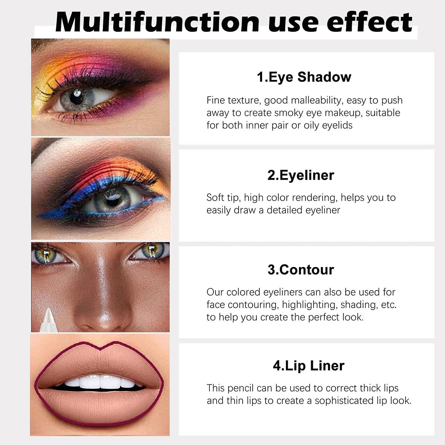 Kaely 12Pcs Glitter Gel Eyeliner Pencil Set for Women, Color Eye Liner Waterproof Smudge Proof with Sharpener, High Pigmented Eye Makeup Liners, lapiz de ojos delineador de ojos contra el agua, 01