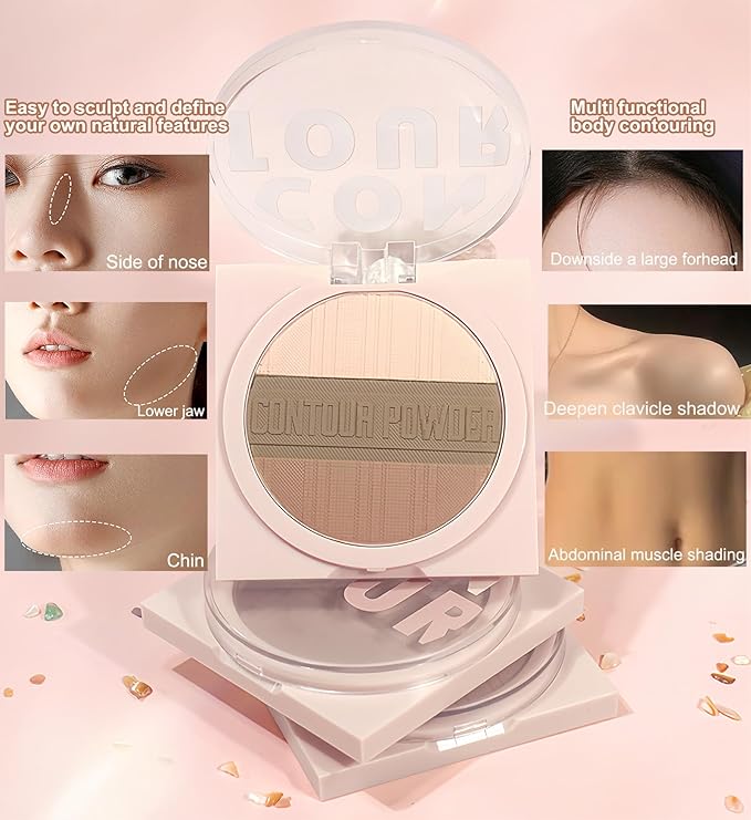 Contour Powder Makeup Palette Matte Face Sculpting Shading Silky Smooth Tone Tuning Flawless Pressed Powder Bronzer, 02 Grey Brown