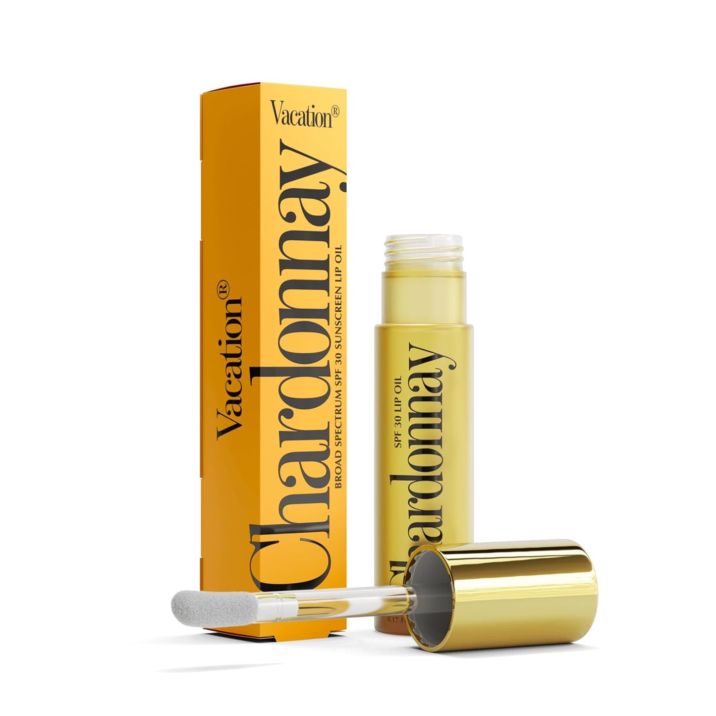 Vacation Chardonnay Lip Oil SPF 30, Sunscreen for Lips, Hydrating Lip Oil, Caramel Vanilla Flavored Lip Gloss, Non-Sticky Lip Balm with SPF 30, Vegan, 0.2 Fl. Oz. (Pack of 2)