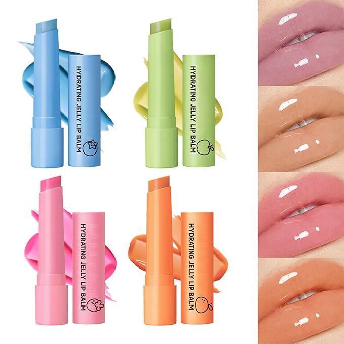 4 Colors Hydrating Jelly Lip Balm,Instantly Hydrate Lips Tinted Moisturizing Lip Balm For Dry Lips,Conditioning & Nourishing Lip Care Lip Moisturizer Fruit Lip Oil Jelly Lipstick (Blueberry)
