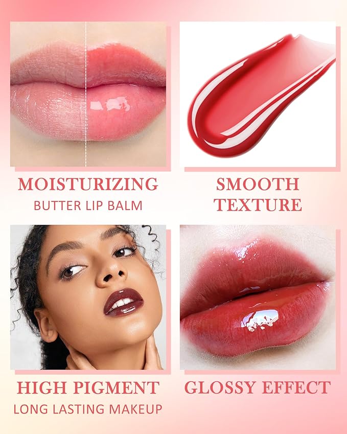 Lip Butter Balm Brown Sugar, Hydrating Tinted Butter Lip Gloss,Clear Lip Mask Lip Care Moisturizer,Smooth Lip Treatment, Non-Sticky Jelly Glow Reviver Fat Lip Oil,Thanksgiving Makeup Gift for Women-03