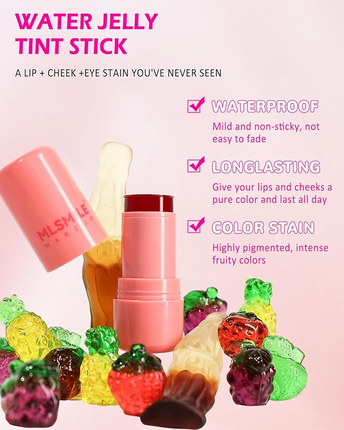 Makeup Jelly Tint, Cooling Water Jelly Tint Red Blush Stick, Sheer Lip & Cheek Tint Stain, Long Lasting Waterproof Jelly Blush Lip Gloss, Vivid Color, Non-Sticky, Buildable Tinted Jelly Lip Stains-03