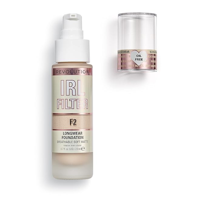 Revolution Beauty, IRL Filter Longwear Foundation, Soft & Breathable Formula, Medium to Full Coverage, Matte Finish, F2, 0.7 Fl. Oz