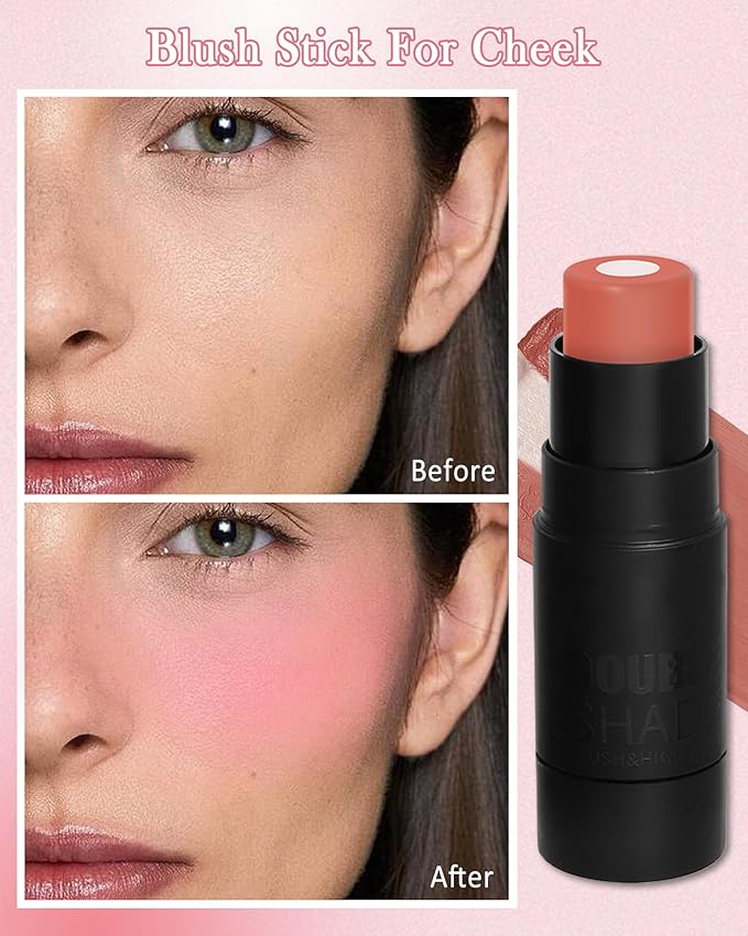 Cream Blush Stick Makeup for Cheeks, Multi Blush & Highlighter Contour Stick, Long Lasting Waterproof Creme Blush Bronzer Stick, Lightweight Matte and Dewy Finish, Face Shaping Makeup for Women-03