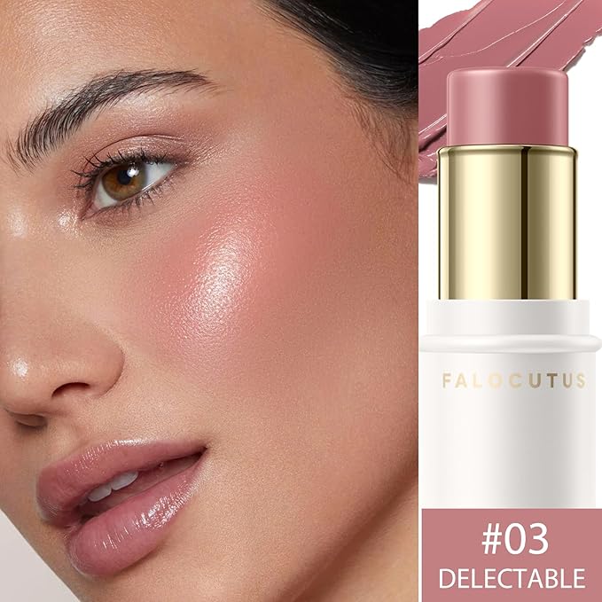 2Pcs Cream Blush Makeup Stick,Monochromatic Multi-Stick Face Blush for Cheek,Lip and Eye,Matte and Dewy Finish for Long Wearing,Easy Application.DELECTABLE