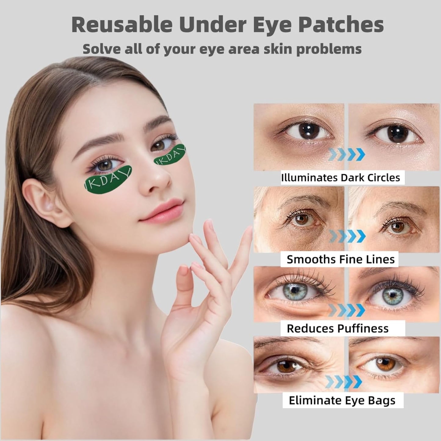 Silicone Eye Patches Reusable Under Eye Patches | Forever Eye Mask Reusable Eye Gel Pads | Eye Patches for Wrinkles &Puffy&EyesDark Circles| Great Skincare Routine for Face (Green -1pair)