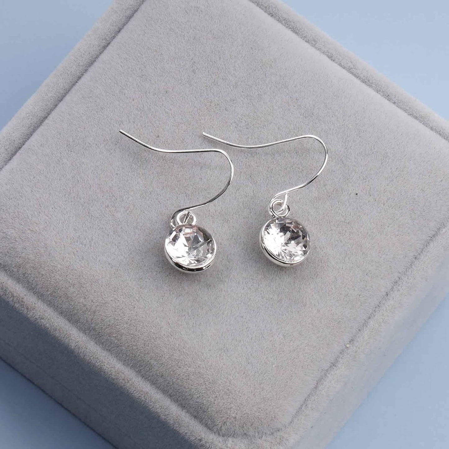 Crystal Dangle Drop Earrings Silver Dangle Crystal Hook Earrings Minimal Crystal Solitaire Earrings Classic Rhinestone Bridal Earrings Jewelry for Women and Girls
