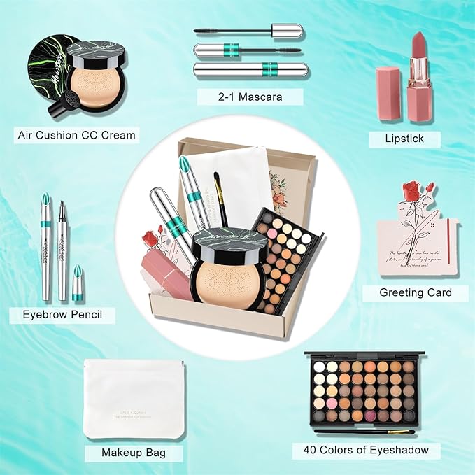 Makeup Sets for Women Girls Makeup Bag Eyeshadow Palette Air Cushion Eyebrow Pencil Mascara Lipstick, Create Sophisticated Makeup for Your Wife & Girlfriend