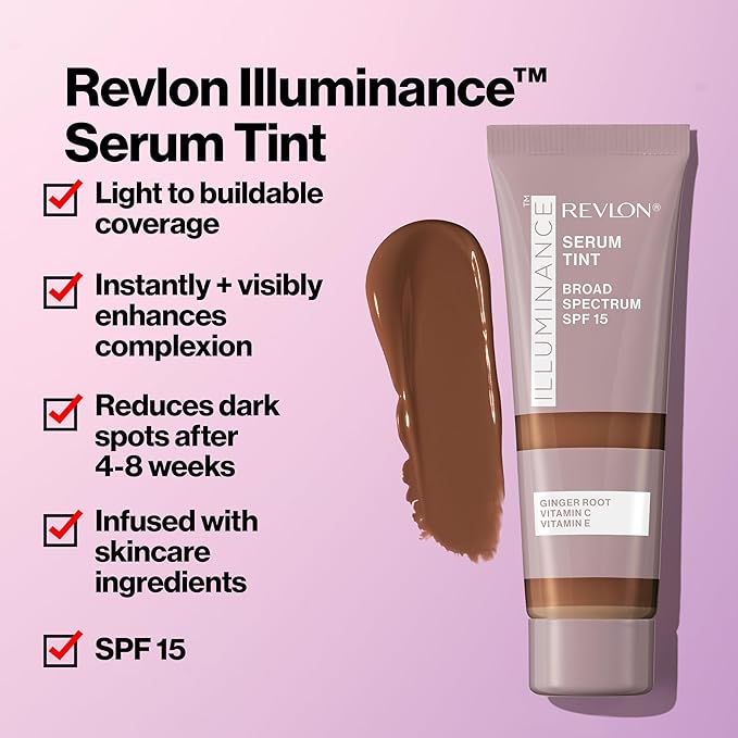 Revlon Illuminance Tinted Serum, Triple Hyaluronic Acid, Evens Out Skin Tone Over Time and Hydrates All Day, SPF 15, 117 Light Beige, 0.94 fl oz.