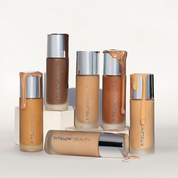 Fitglow Beauty - Natural Foundation+ Photo-Filtering Foundation | Vegan, Woman-Owned Clean Beauty (F5.7 - Deep Warm, Golden Undertones)
