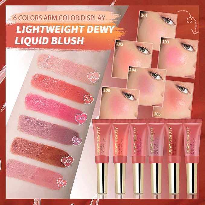 Liquid Blush Makeup Wand, Cream Liquid Blush with Cushion Applicator For Cheeks Tint, Natural-looking, Glow Dewy Finish, Weightless Blendable Liquid Blush Stick | #106 ELEGANT-Soft Pink