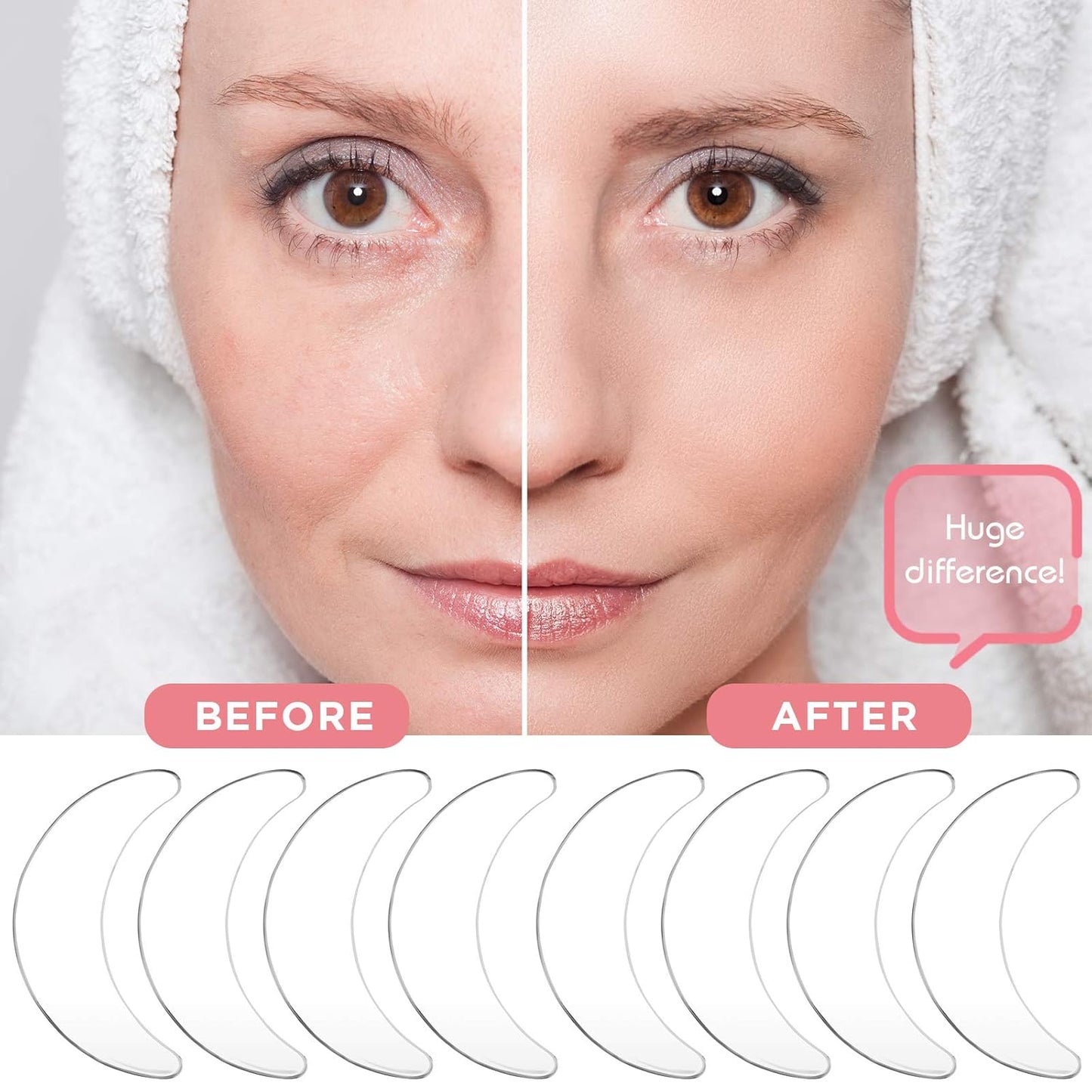 Syhood 12 Pieces Silicone Eye Wrinkle Pads Anti Aging Silicone Pads Reusable Reduce Skin Wrinkles Under Eye Patches Cleavage Pads for Mouth and Eyes(Transparent)