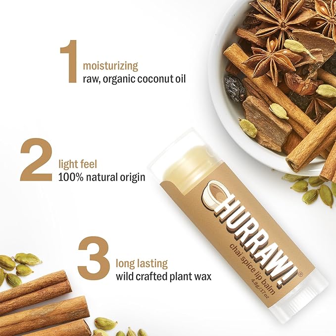 Hurraw! Chai Spice Lip Balm, 2 Pack: Organic, Certified Vegan, Cruelty and Gluten Free. Non-GMO, 100% Natural Ingredients. Bee, Shea, Soy and Palm Free. Made in USA