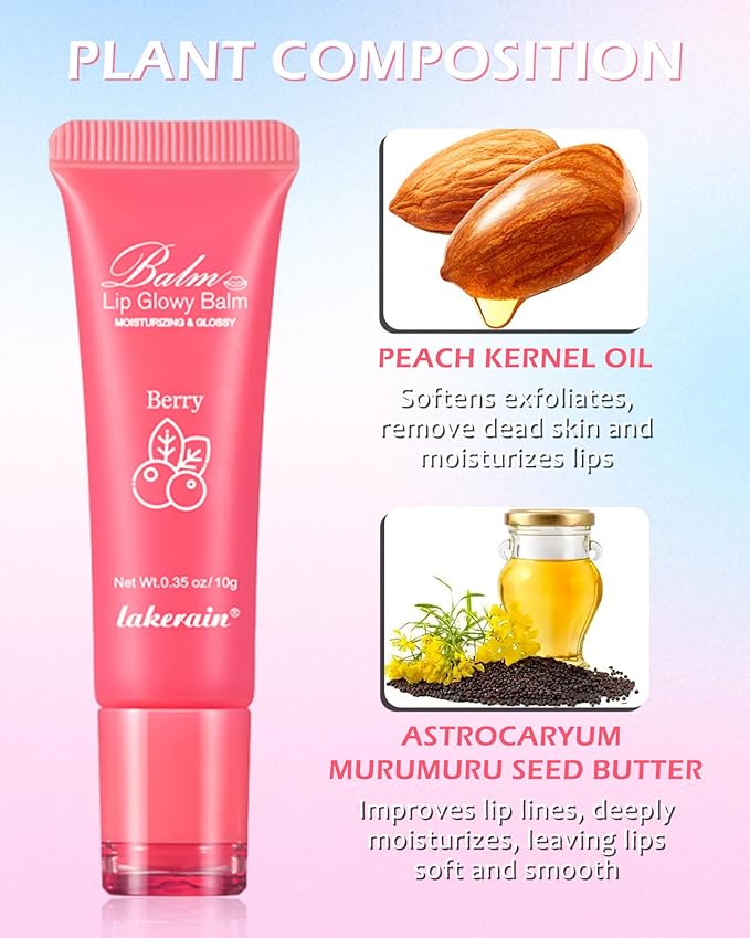 Hydrating Lip Glowy Balm, Ultra-Nourishing Lip Balm for Dry Cracked Lips, Moisturizer Lip Repair Sleeping Lip Mask, Day and Night Lip Care Therapy Treatment, Glossy Smooth Lip Butter Balm-02#Berry