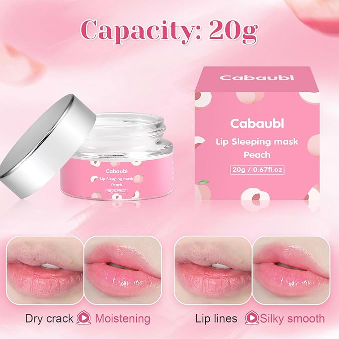 Lip Sleeping Mask,Moisture Lip Mask Overnight,Night Repair Sleeping Lip Balm,Sleeping Lip Butter Balm to Moisturize & Nourish Dry Cracked Lips,Lip Treatment Mask,Peach Lip Mask(20g, 0.7 oz)