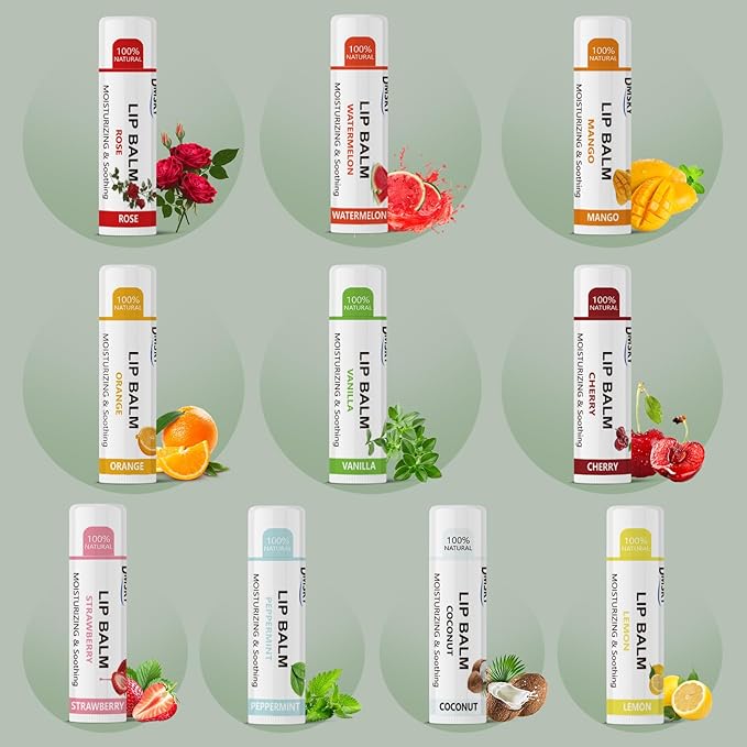 Dmsky Lip Balm Bulk, Fruit Lip Balm Variety Pack, Hydrating Lip Balm for Men Women Kids, 0.15 Oz, 40 count (Pack of 1)