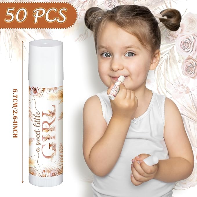 50 Pack Boho Baby Shower Lip Balm Party Supplies Bulk for Girls Guests Boys Baby Shower Gifts Neutral Gender Reveal Favors Prizes Souvenirs Winners Thank You Appreciation Gifts