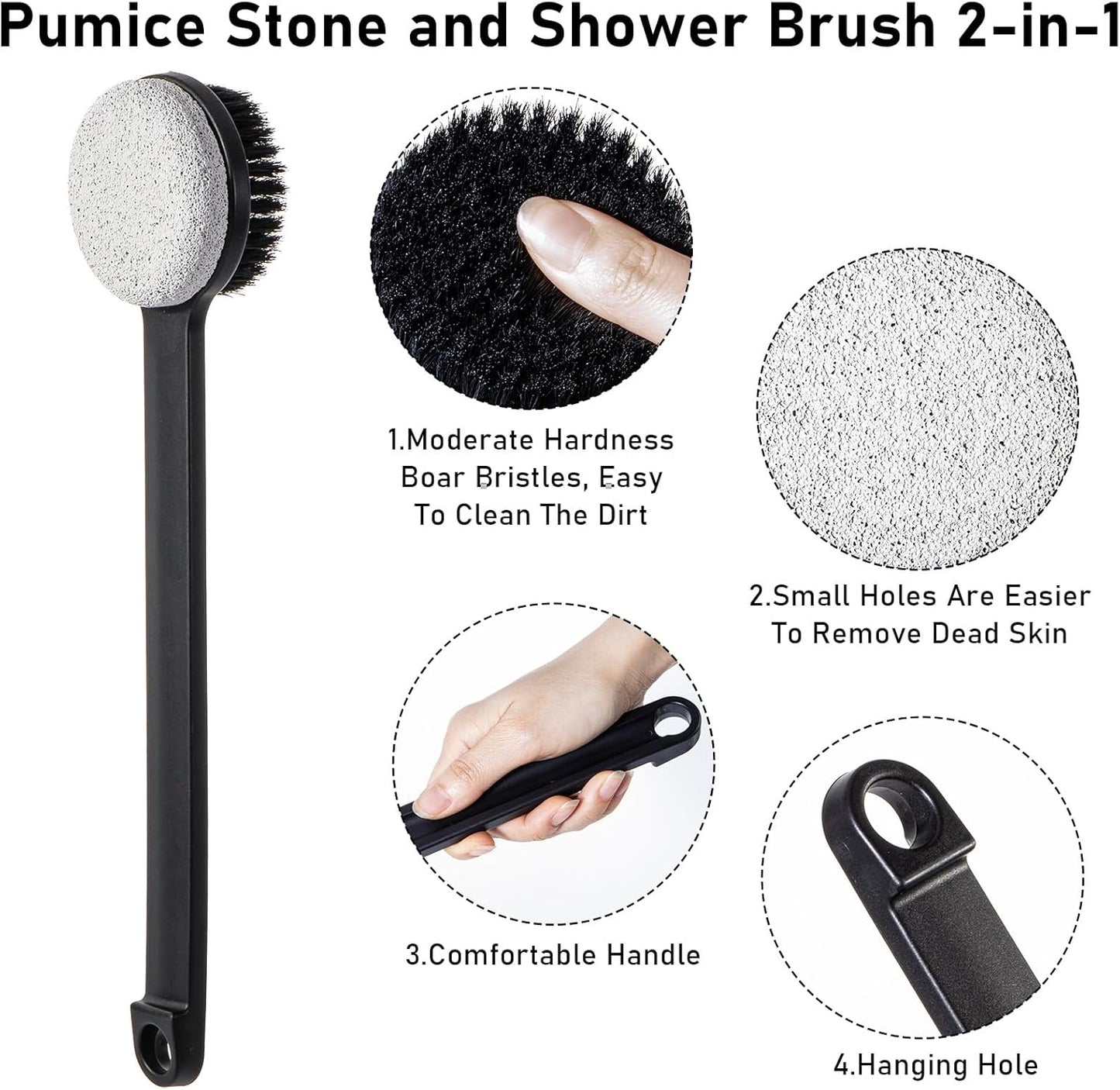 Pumice Stone for Feet with Long Handle (Double-Faced Straight Black Handle, Count, 2.0)