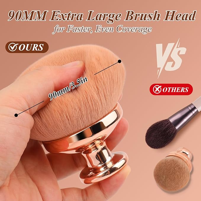 Blend & Blur Extra Large Body Makeup Brush for Self Tanner,GloréBrochas Leg Makeup & Bronzer Self Tan Applicator, 90MM Wide Round Head Kabuki Brush For Application (Rose-Gold)
