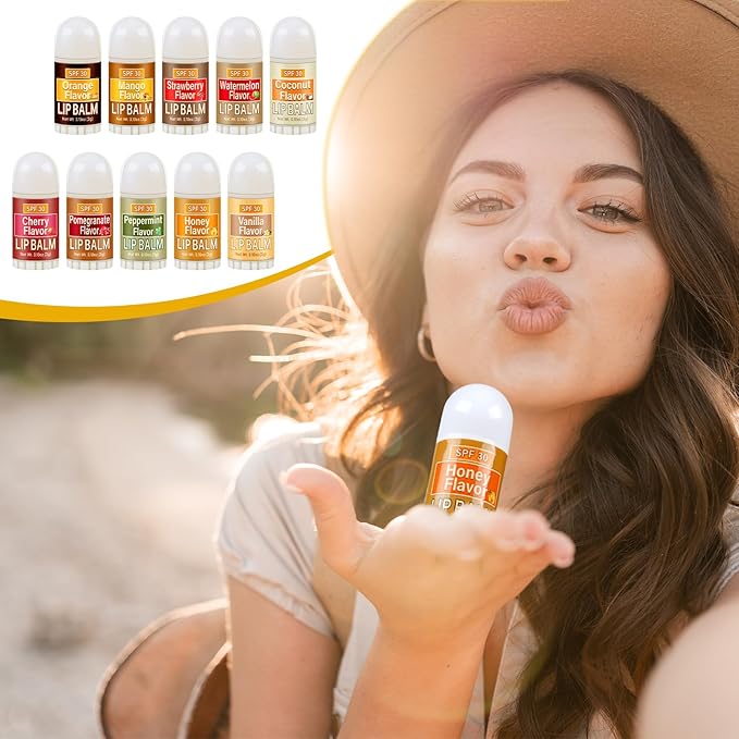 10 Pcs Mini Sunscreen Lip Balms Bulk SPF 30 Lip Balm Sticks Favors with Sunscreen SPF Employee Staff Appreciation Gifts Bulk Team Coworkers Christmas Party Gifts for Travel Beach