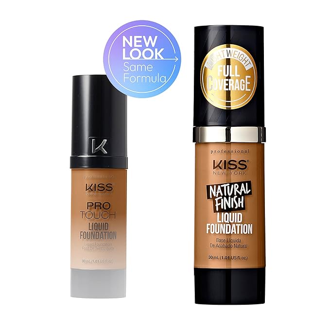 Kiss New York Professional Liquid Foundation - Lightweight and Hydrating Formula, Natural Finish, Control Shine, Cover Pores, Medium to Full Coverage, Green Tea Extract (Warm Honey)