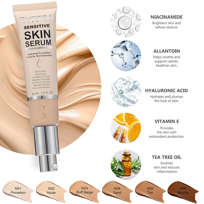 PHOERA Foundation, PHOERA Contour Palette,Shades with Highlighter & Bronzer & Blush,PHOERA Makeup Lightweight Long Lasting Wrinkles Matte Natural Finish (102+120CC+N02/ Nude+Nude +Nude)